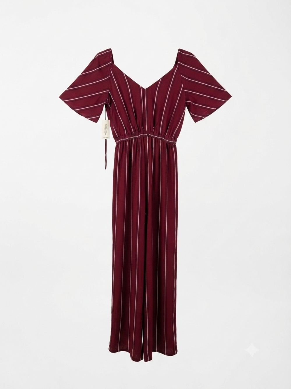 indulge Burgundy and White Striped V‑Neck Jumpsuit